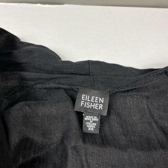 Eileen Fisher Linen Blend Cardigan Black Draped Open Front Sweater Jacket XS - Picture 4 of 10